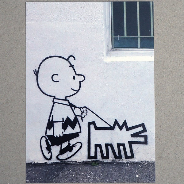 Charlie Brown x Keith Haring Barking Dog Postcard Street Urban Pop Art Snoopy Peanuts Charles M. Schulz Banksy New