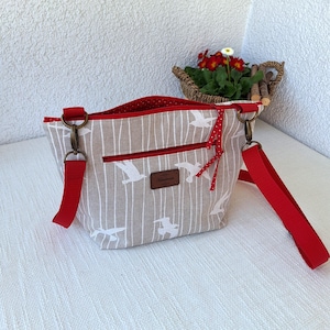 Umhängetasche Handtasche Crossover aus Canvas in beige mit Schwalben