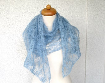 Strickschal Laceschal Stricktuch Seide Mohair helllblau