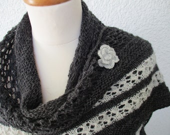 Strickschal Stricktuch Dreiecktuch grau aus Wolle und Alpaka