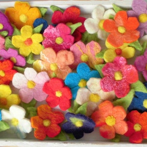 Felt flowers colorful 10 pieces with felted leaves felted flowers decoration crafting