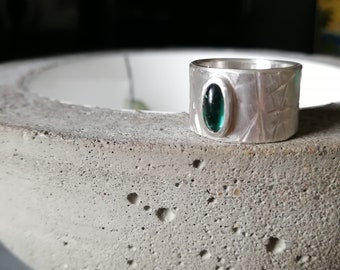 Tourmaline silver ring wide and petrol colored