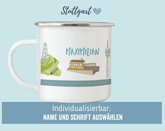 STUTTGART - Emaille TASSE, Trinkbecher Kids mit Namen - Design Kindergeschirr - rundum bedruckt in Deutschland - personalisiert