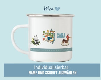 WIEN - Emaille TASSE, Trinkbecher Kids- Personalisierung mit Namen - Design Kindergeschirr - rundum bedruckt in Deutschland