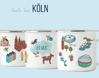 NEUES DESIGN: KÖLN - Emaille Tasse, Trinkbecher mit Namen - bedruckt in Deutschland