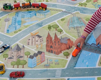 Spielteppich Köln - samtweicher Kinderteppich, Autoteppich im Stadt-Design von HappyCityKids - in 2 Größen!