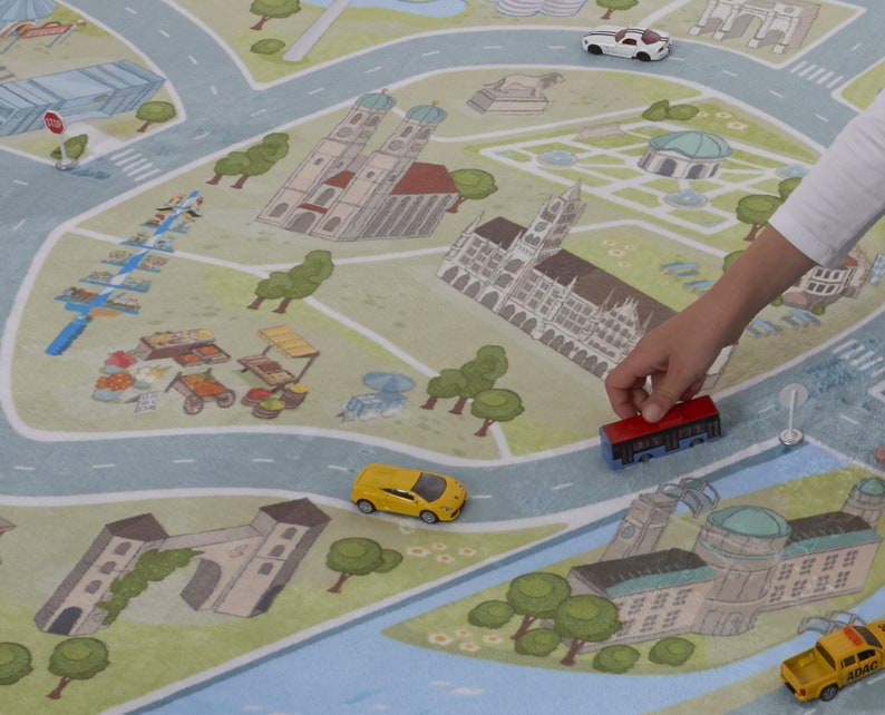 Spielteppich MÜNCHEN Samtweicher Straßenteppich Autoteppich Pay Rug waschbarer Kinderteppich von HappyCityKids in 2 Größen Bild 6