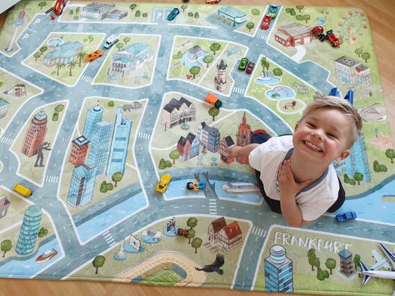 Spielteppich Crooz Stadt Straßen – 95x133 Cm, Waschbar Bei 30°C, Anti-Rutsch, Für Kinderzimmer