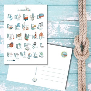 HAMBURG Postkarte - Grußkarte Hamburg-ABC für Kinder A6- 10x15cm