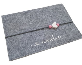 U-book cover HEART grey/grey with DESIRED NAME