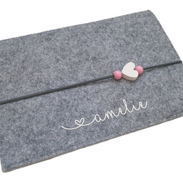 U-book cover HEART grey/grey with DESIRED NAME
