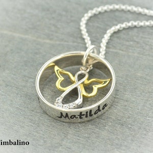 Infinity guardian angel bicolor chain ring made of 925 silver with family name, handmade jewelry