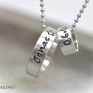 Ring with desired engraving, name ring, ring on chain, silver ring with name, partner chain with engraving