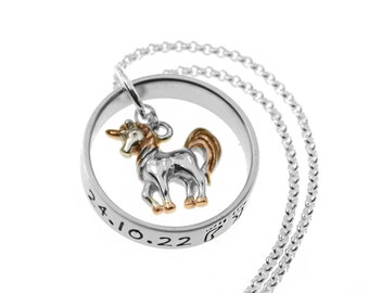 Collier prénom, collier licorne fait main pour filles avec gravure en argent 925