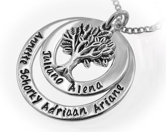 Namenskette Familytree Edelstahlschmuck personalisiert Lebensbaum Stammbaumkette mit Gravur Namen