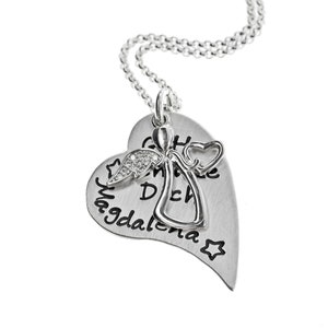 925 silver heart pendant necklace with engraving, God protect you, personalizable and guardian angel