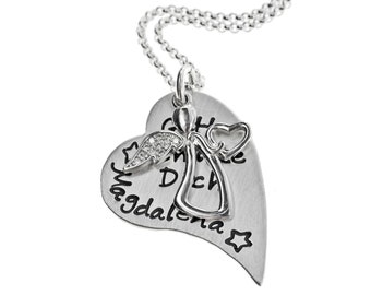 Collier pendentif coeur en argent 925 avec gravure, Dieu vous protège, personnalisable et ange gardien