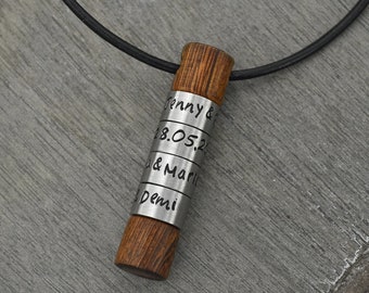 Collier de famille collier prénom unique fait main avec perles personnalisées en acier inoxydable et bois