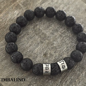 Pulsera de cuentas de piedra de lava personalizada para hombre con cuentas de acero inoxidable y grabado al gusto