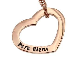 Pendentif coeur en acier inoxydable personnalisé avec collier plaqué or rose, chaîne coeur avec gravure
