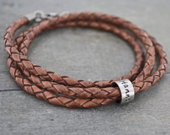 Personalisiertes handgefertigtes Armband für Herren mit Edelstahl Bead und Gravur nach Wunsch, Partnerarmband für Männer und Frauen