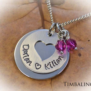 Timbalino name necklace made of stainless steel handcrafted with engraving, month stone necklace image 3