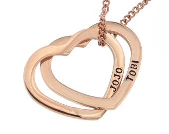 Personalisierte HERZ NAMENSKETTE HERZSCHMUCK Rosegold vergoldet Partnerschmuck mit individueller Gravur