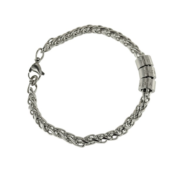 Bracelet pour hommes avec perles personnalisées en acier inoxydable, bracelet avec gravure