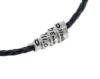 Handgefertigte Namenskette mit persönlicher Gravur, personalisierte Herrenkette Lederkette mit Silbernahänger