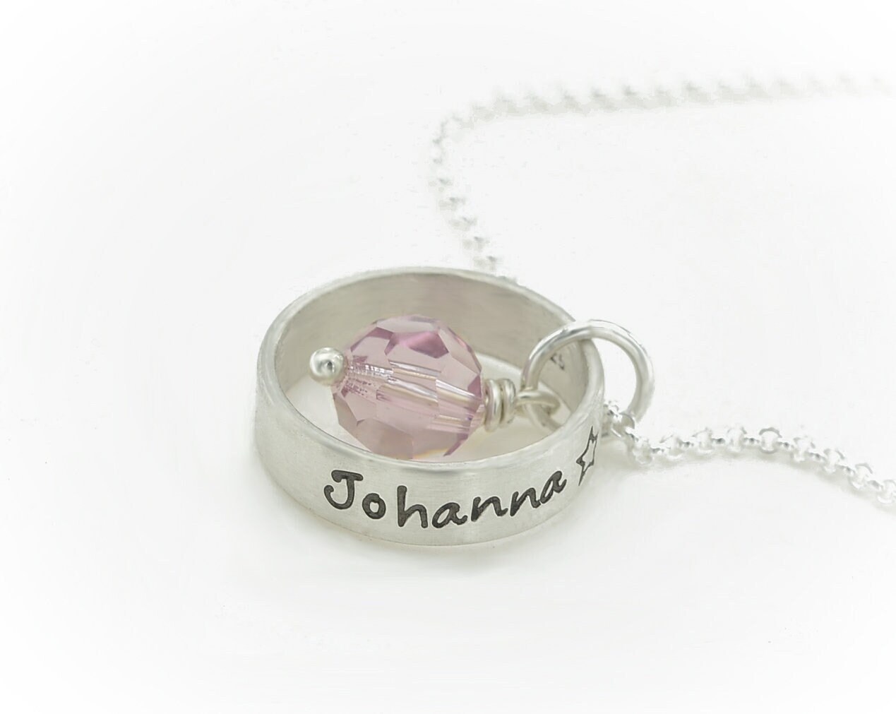 Timbalino personalized birthstone necklace, christening ring with engraved name in silver handmade
