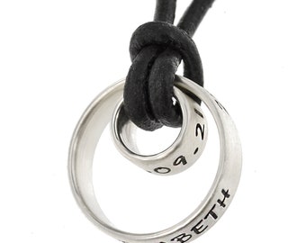 Lederkette mit Namensringen 925 Silber, Partnerkette, Männer Kette personalisiert und handgefertigt