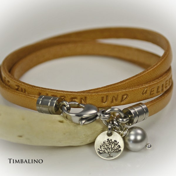 Timbalino Familienarmband mit Wunschtext,  Wickelarmband mit Gravur, personalisiertes Lederarmband