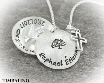 Personalisierte Familienkette Lebensbaumkette aus Silber, Medaillon mit Gravur