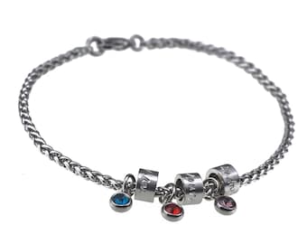 Bracelet en acier inoxydable fait main avec pendentifs gravés et pierres de naissance, bracelet personnalisé