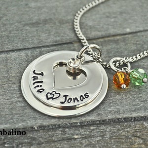 Timbalino name necklace made of stainless steel handcrafted with engraving, month stone necklace image 2