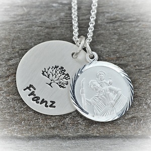 Personalized Christopher amulet made of 925 silver, handmade and individual engraving, patron saint of motorists and travelers