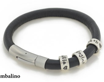 Herren Armband schwarz mit kleinen personalisierten Ringen in Silber handgefertigt