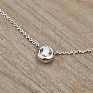 925 Silver Solitaire Zirconia Pull Through Pendant with Anchor Chain, Minimalist Silver Necklace