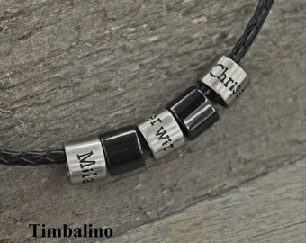 Timbalino personalisierte Halskette aus Leder und Edelstahl, Männerkette mit Gravur