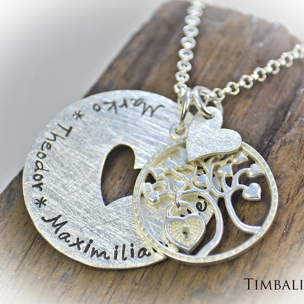 Name necklace family tree 925 silver with engraving, family necklace with name, handmade tree of life necklace