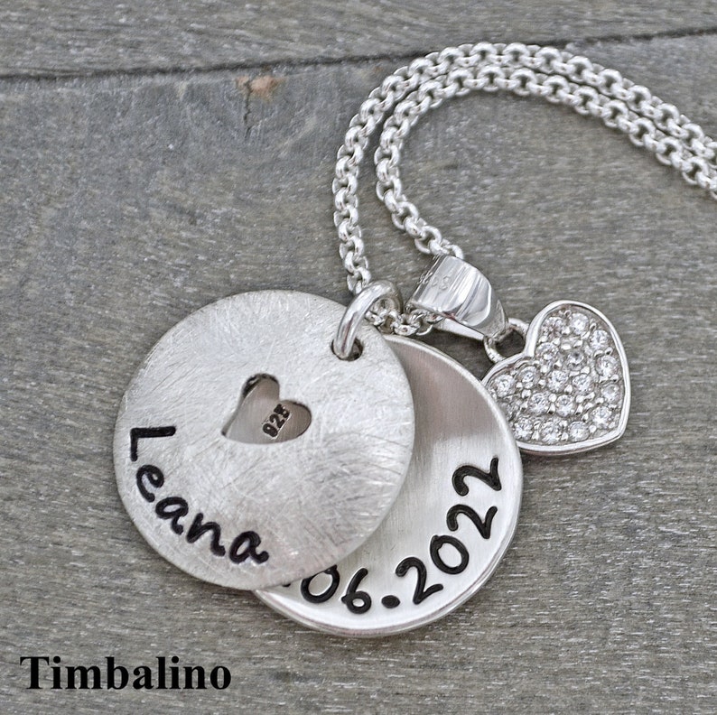 Timbalino handgefertigtes und personalisiertes Silber Medaillon mit Halskette und Herzanhänger Bild 1