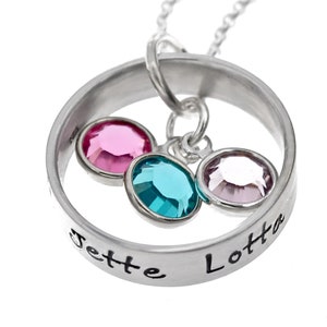 Family necklace with engraving, handmade birthstone necklace made of 925 silver, personalized month stone necklace