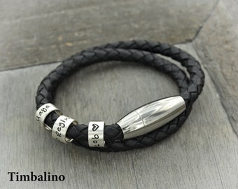 Armband mit kleinen Silber Beads Ring Anhänger Gravur, Magnetverschluß, handgefertigt, personalisierbar