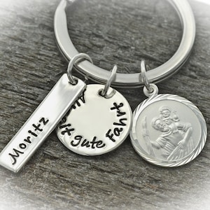 925 Silver Saint Christopher Keychain with personal engraving, patron saint of drivers and travelers