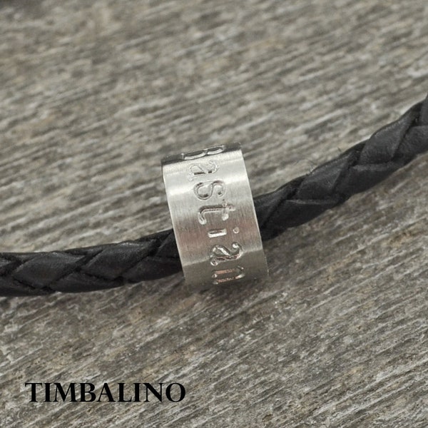 Timbalino herenketting met gravure, lederen ketting en roestvrij staal, handgemaakt voor hem, gepersonaliseerde naamketting, partnerketting