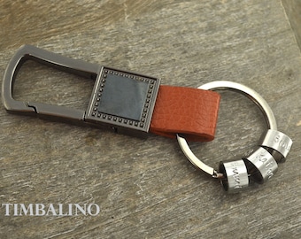 Personalisierter Schlüsselanhänger mit Edelstahl Beads Anhänger, Timbalino Schlüsselanhänger mit Namen für Männer