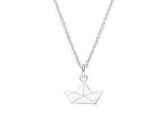 SCHOSCHON necklace paper boat pendant silver | Maritime necklace boat paper ship origami jewelry paper boat sailing ship pendant chain