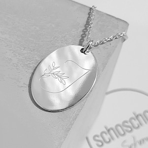 Initial Oval Plättchen 925 Silber - Buchstabe Blätterranke Schoschon einzigartiges Design