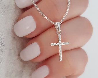 Necklace cross diamond cut silver 925 - cross necklace girl gift confirmation girl christian jewelry confirmation communion mother's day