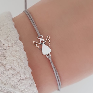 925 Silber Engel-Armband – Geschenk Konfirmation Kommunion - Handgemacht, Stoffarmband mit Engelanhänger, Geschenkidee, Verstellbar